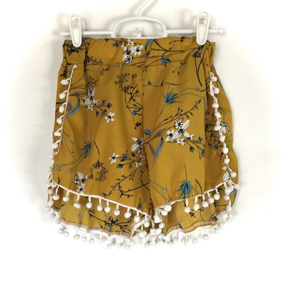 Tap Pant Shorts Pom-Pom Trim Yellow Floral Medium